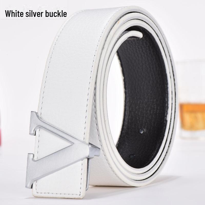 Men's Korean Style Genuine Leather Belt with Smooth V Buckle