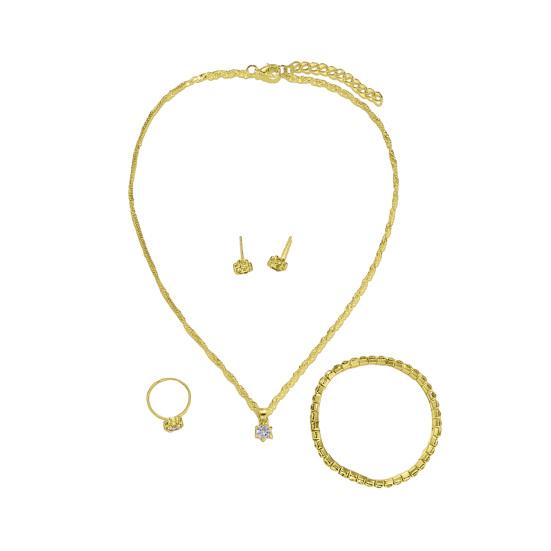 1 комплект, женский комплект ювелирных изделий, серьги, браслет, ожерелье, кольцо со стразами, регулируемое кольцо из нержавеющей стали, цветостойкий, легкий, женский подарок на день рождения, подарок для мамы