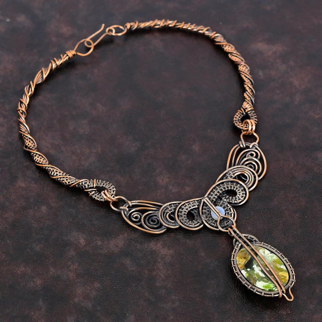 Australian Chrome Chalcedony Necklace Copper Wire Wrapped Necklace Rainbow Moonstone Gemstone Necklace Handmade Copper Jewelry Gift For Wife