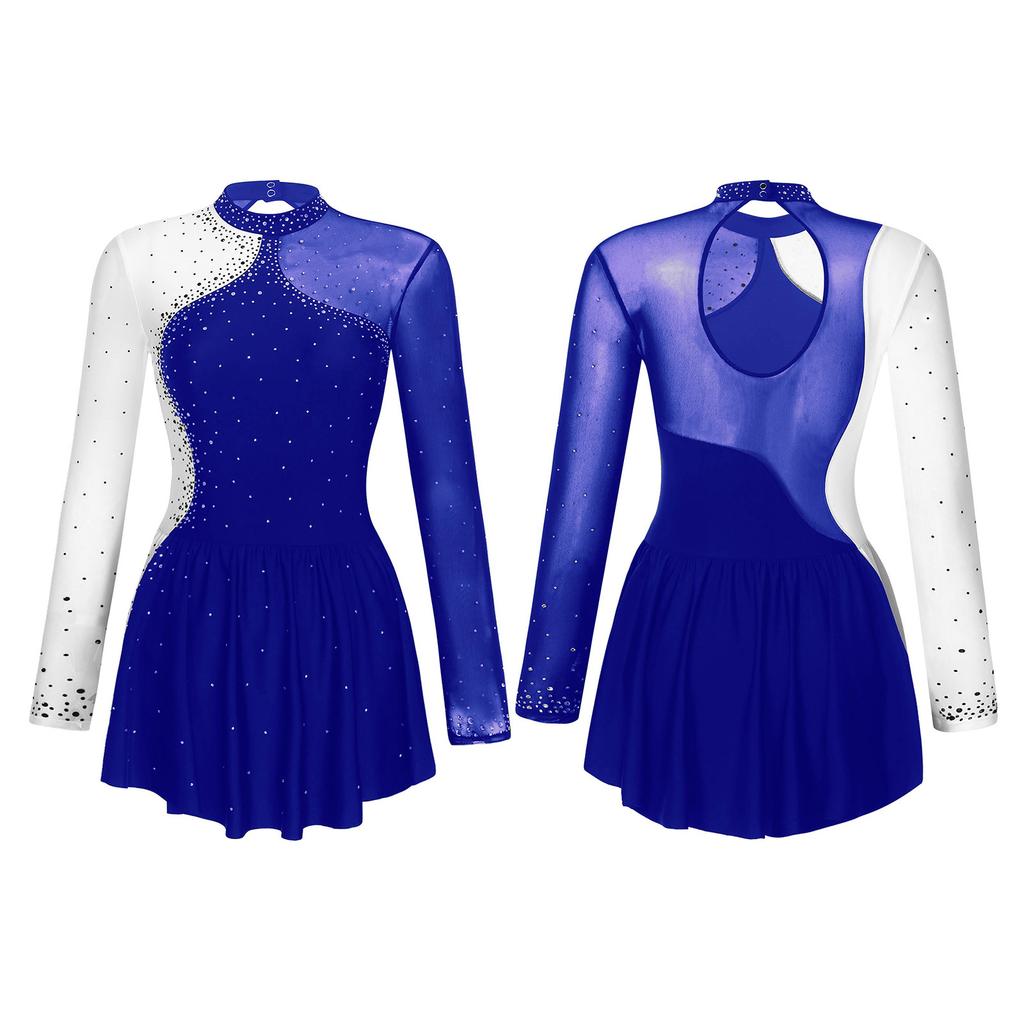 Women's Rhinestone Figure Ice Skating Dress Roller Skating Gymnastic Dance Competition Costume