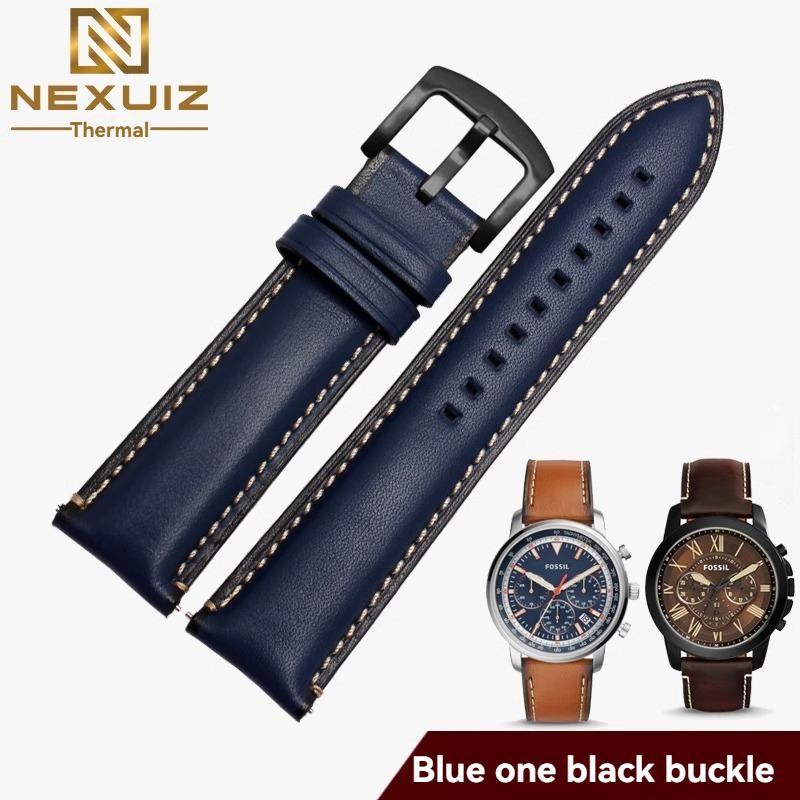 For Fossil Cowhide Leather Strap Men Black Blue Wristband Q Smart FTW1114 ME3110 FS5436 Quick Release Watchband 20mm 22mm 24mm