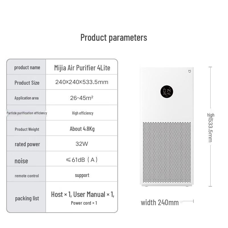 Умный очиститель воздуха Xiaomi Smart Air Purifier 4 Lite с китайской вилкой (адаптер в комплекте)