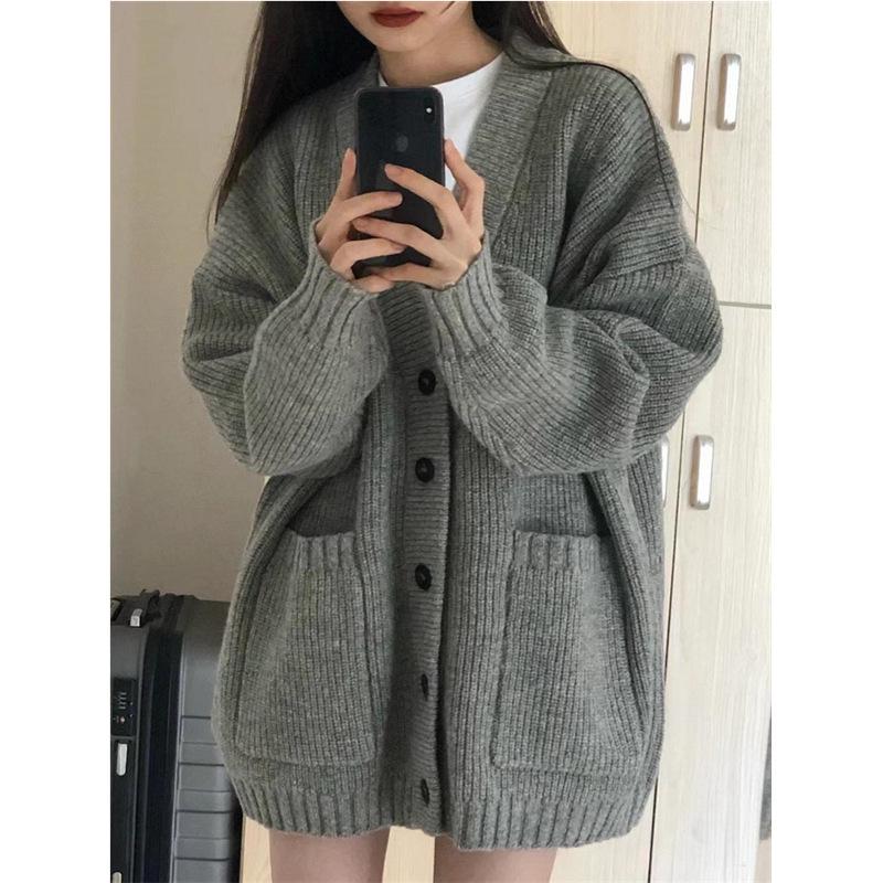 Korean Style Retro Knit Sweater Women's Loose Cardigan Coat