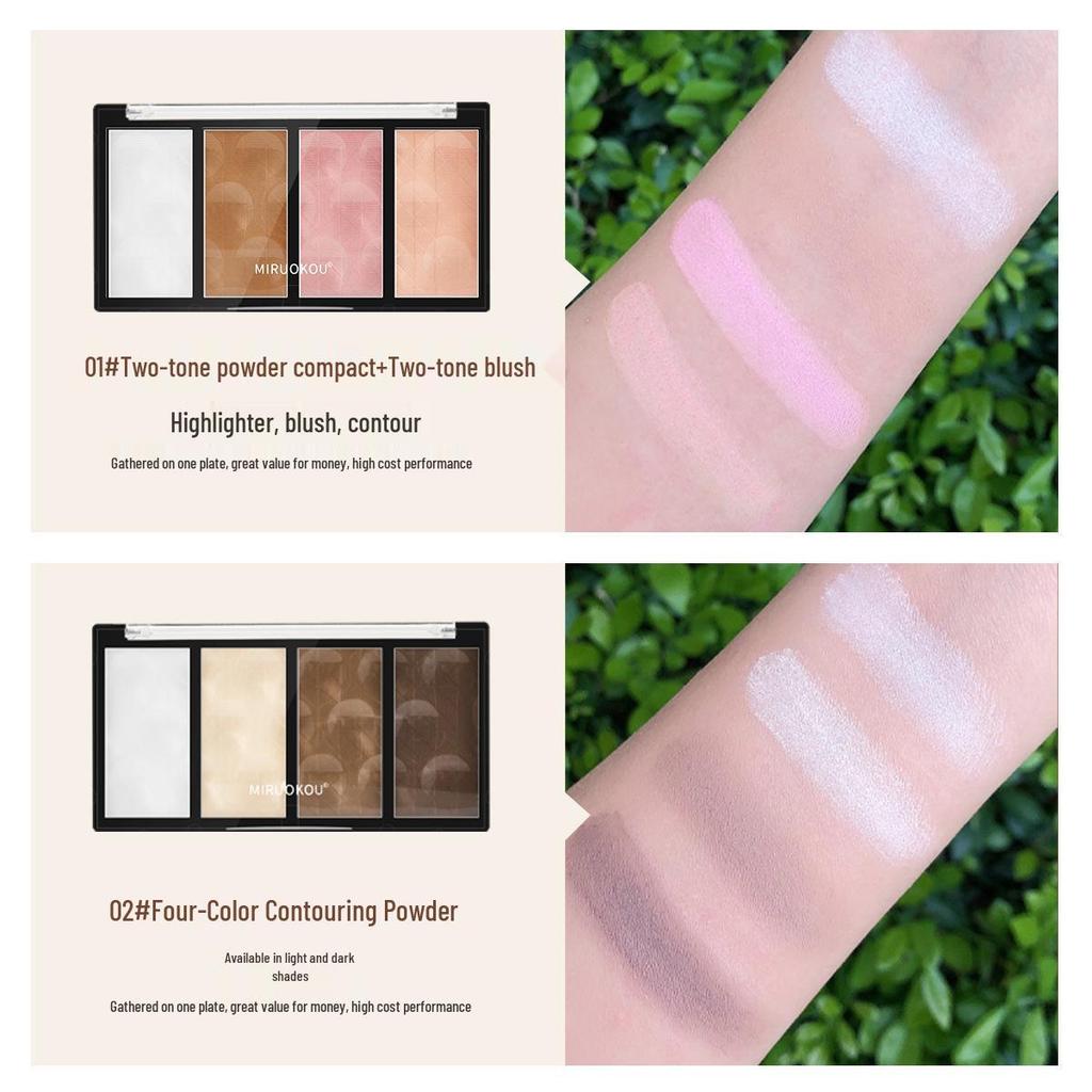Mijoqo Four-Color Contouring Powder: Natural Highlighting & Shading Kit for V-Face and Nose.