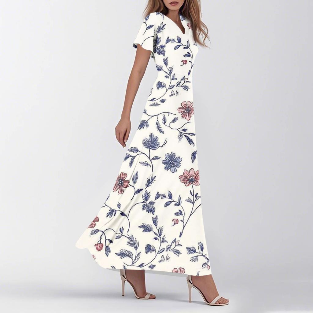 Женское летнее повседневное модное ретро-платье с цветочным принтом и коротким рукавом