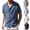 Summer Men's Casual Top  Cotton Short Sleeved Loose Solid Button Lapel Shirt