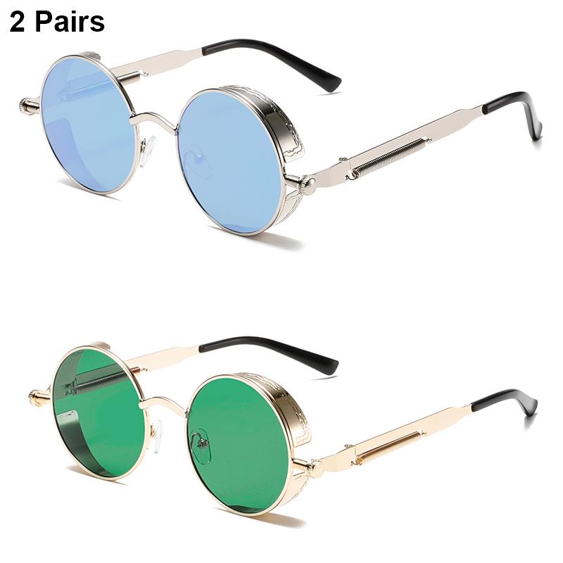 2 пары круглых панк-солнцезащитных очков мужские классические винтажные градиентные многоцветные повседневные солнцезащитные очки модный брендовый дизайнерские уличные солнцезащитные очки
