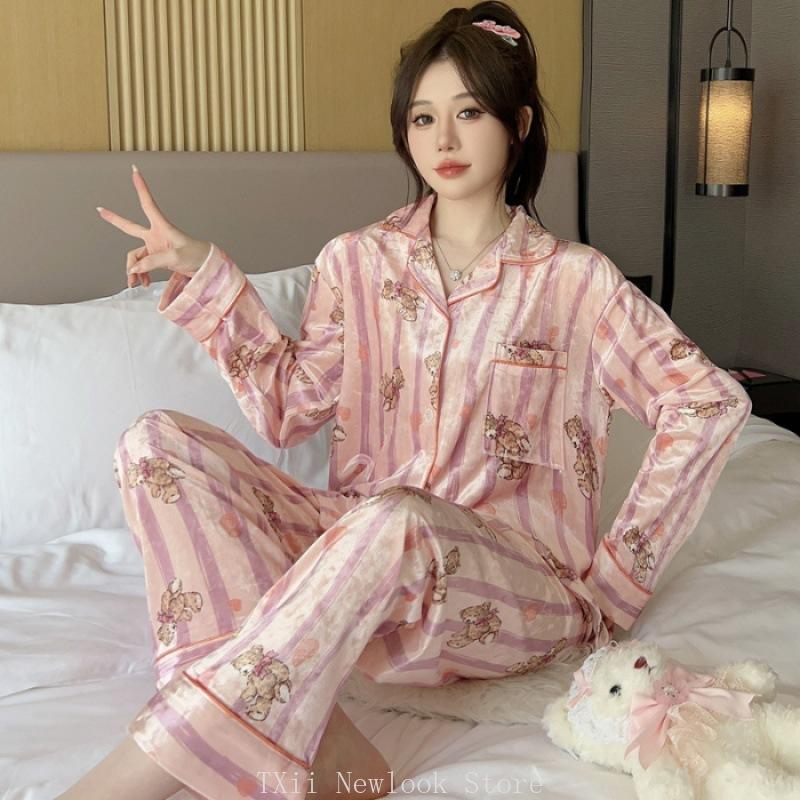 Зимняя пижама женская новая с лацканами и длинным рукавом, высококачественная мягкая и удобная свободная домашняя одежда, костюм