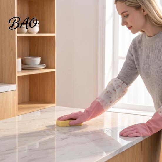 Warm Household Cleaning Gloves Long Sleeves Dishwashing Gloves, Thick Fleece Lining Non-Slip Silicone Rubber for Kitchen And Bath Reusable Waterproof