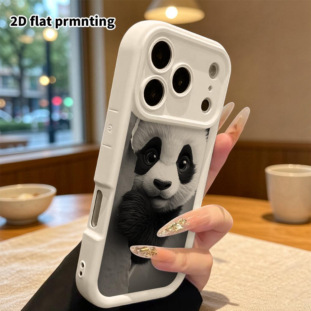 Phone case: 2D flat design suitable for iPhone 18 17 16 15 14 13 Pro step protection case, panda on the probe, Christmas and Halloween gift