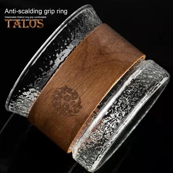 Питьевая кружка, полупрозрачная для хранения, высокая термостойкость, модная стеклянная чашка с защитой от ожогов, чашка для чая с деревянным кольцом, предметы домашнего обихода