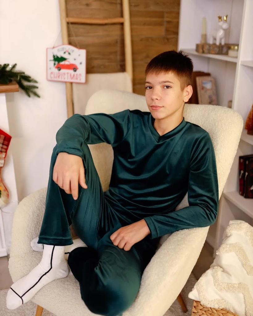 Пижама – Плюшевый велюровый комплект для мальчиков-подростков, Теплый зимний комфорт, Зима, 6412-030 HC