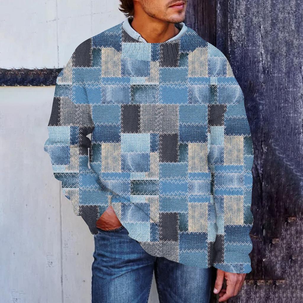 Мужской принтованный синтетический свитер с круглым вырезом, спортивная одежда, свободный топ с длинными рукавами