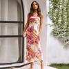 Summer Print Satin Backless Strapless Sexy Party Dress Women Elegant Sleeveless Slim Fit Casual Dresses Women Fashion High Waist Floral Dress 24775