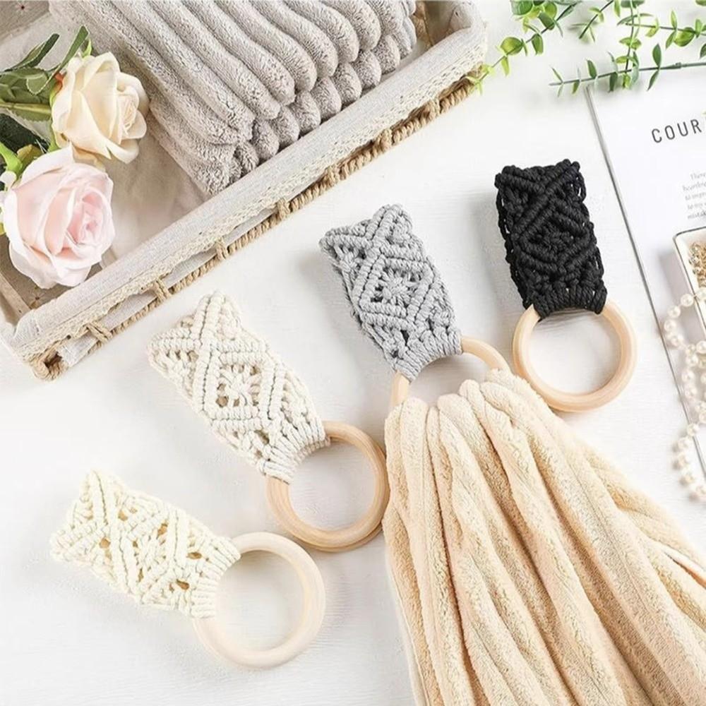Boho Style Hand Towel Hanger Wooden Ring Towel Ring Holder New Macrame Towel Holder  Bathroom
