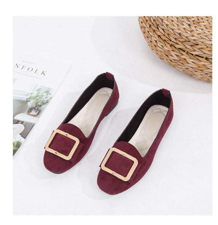 Women's Large Size Beef Tendon Sole Square Toe Shallow Fashion Suede Shoes