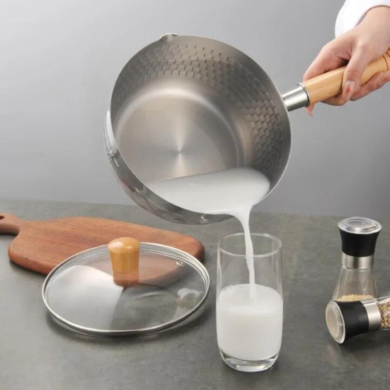 Japanese Snowflake Stainless Steel Pot Household Non-stick Uncoated Food Instant Noodle Cooking Pot with Pouring Spout Milk Pot