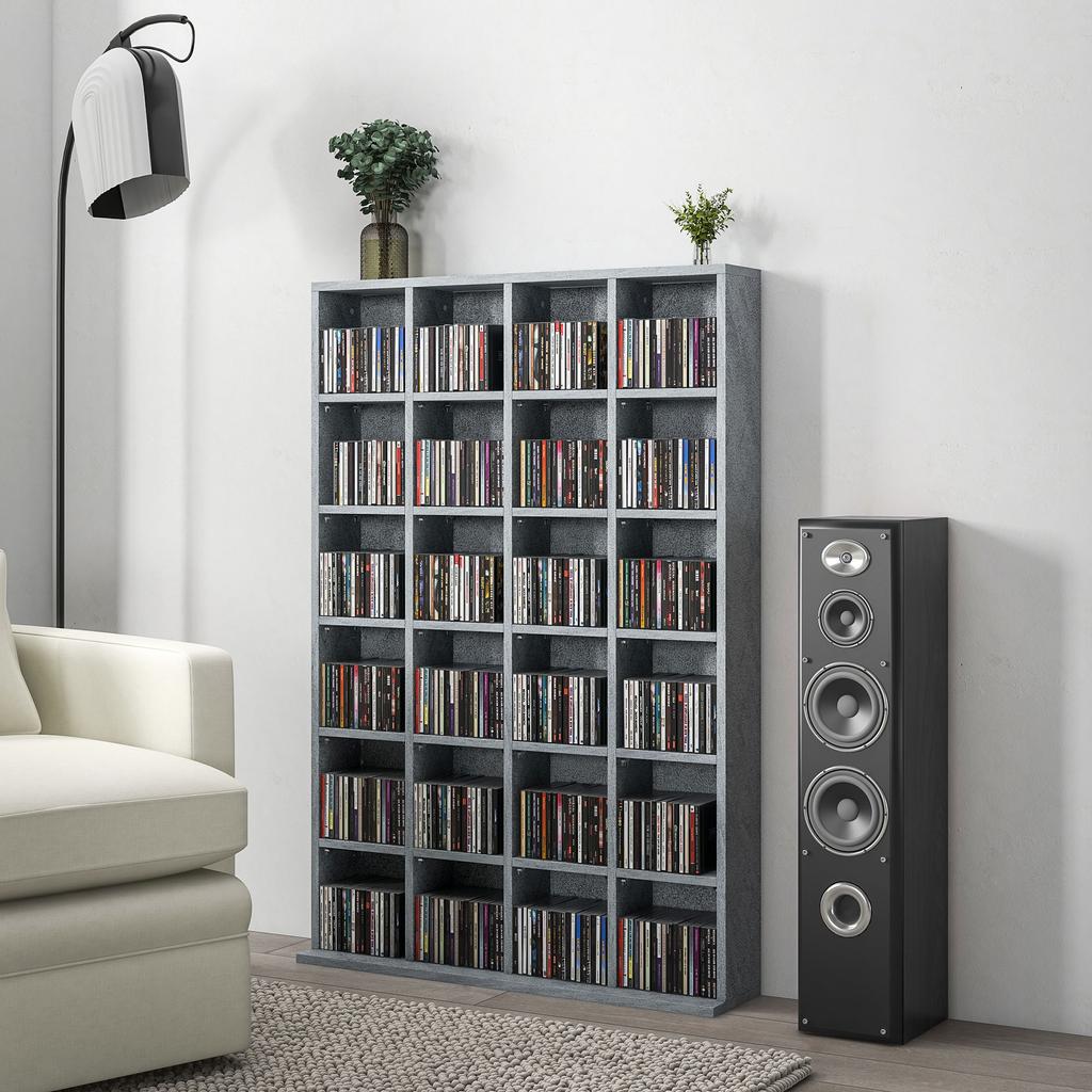 Multimedia Storage Unit, 456 CDs/336 DVDs, Wooden Bookcase, Adjustable Shelves, 89 x 130.5 cm, Grey