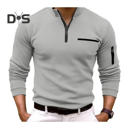 Осенне-весенняя мужская рубашка на молнии с полуоткрытым воротником-стойкой, однотонная, формальная, деловая, эластичная, для офиса, встреч, повседневная