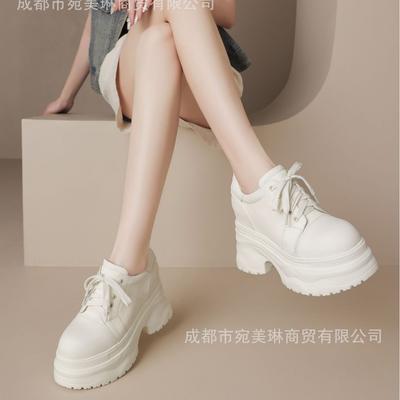 12 см круглый носок супер высокий каблук платформа кожаные туфли-одиночки женские 2025 весна и осень новые водонепроницаемые стол маффин шнуровка маленькие кожаные туфли