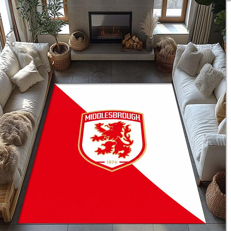 Middlesbrough FC Soccer Football Pattern Soft Area Rug Non Slip Indoor Floor Carpet Sports Decor Mat for Bedroom