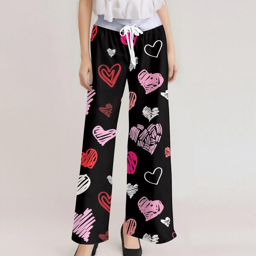 Женские модные повседневные удобные пижамные брюки с принтом и широкими штанинами на шнурке