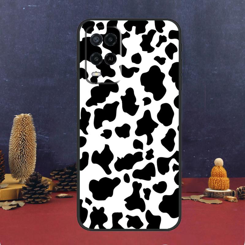 White Black Cow Print Case For OPPO A54 A74 A94 A98 A78 A79 A16 A76 A96 A5 A9 A17 A77 A15 A52 A72 A53 A57S Cover