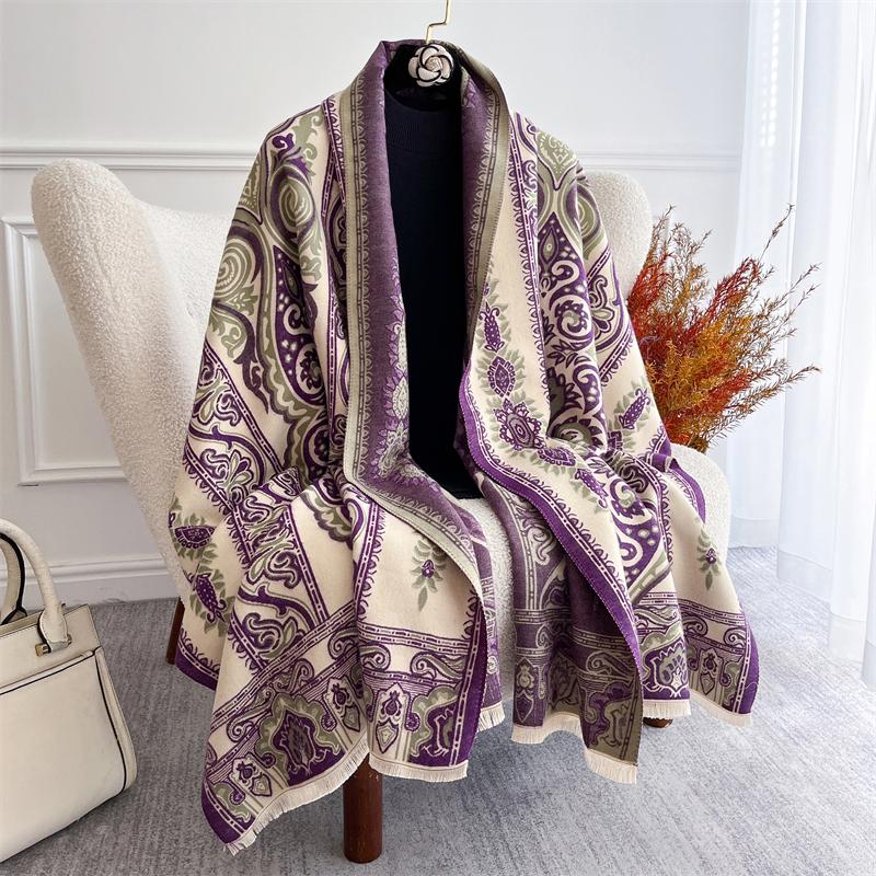 Warm Winter Scarf for Women Luxury Pashmina Shawls Thick Cashmere Poncho Cape Chunky Stoles Lady Elegant Bufanda Long Blanket