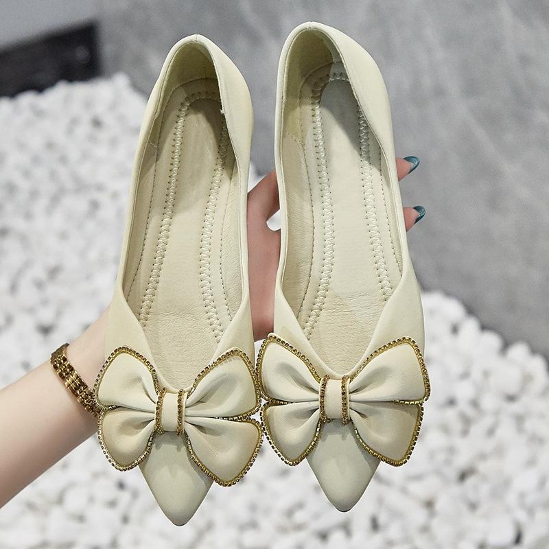 Женские туфли на плоской подошве с мягкой подошвой, модная брендовая женская обувь, остроносые мокасины с бантом 2024 года, туфли без застежек, женские туфли