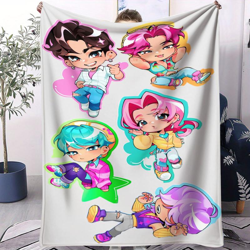K Pop Saja Boys Cute Chibi Blanket Soft Warm Flannel Throw Anime Fan Gift for Travel Camping Sofa Bed Cover Living Room Decor
