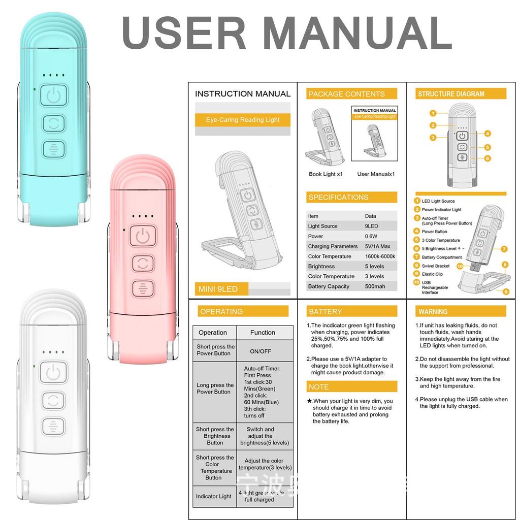 USB Rechargeable LED Book Light: Portable, Eye-Friendly Clip-On for Night Reading