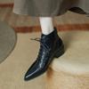 2024 New Autumn Lace-up Women Boots Pointed Toe Chunky Heel Boots Genuine Leather Shoes for Women Concise Black Ankle Boots
