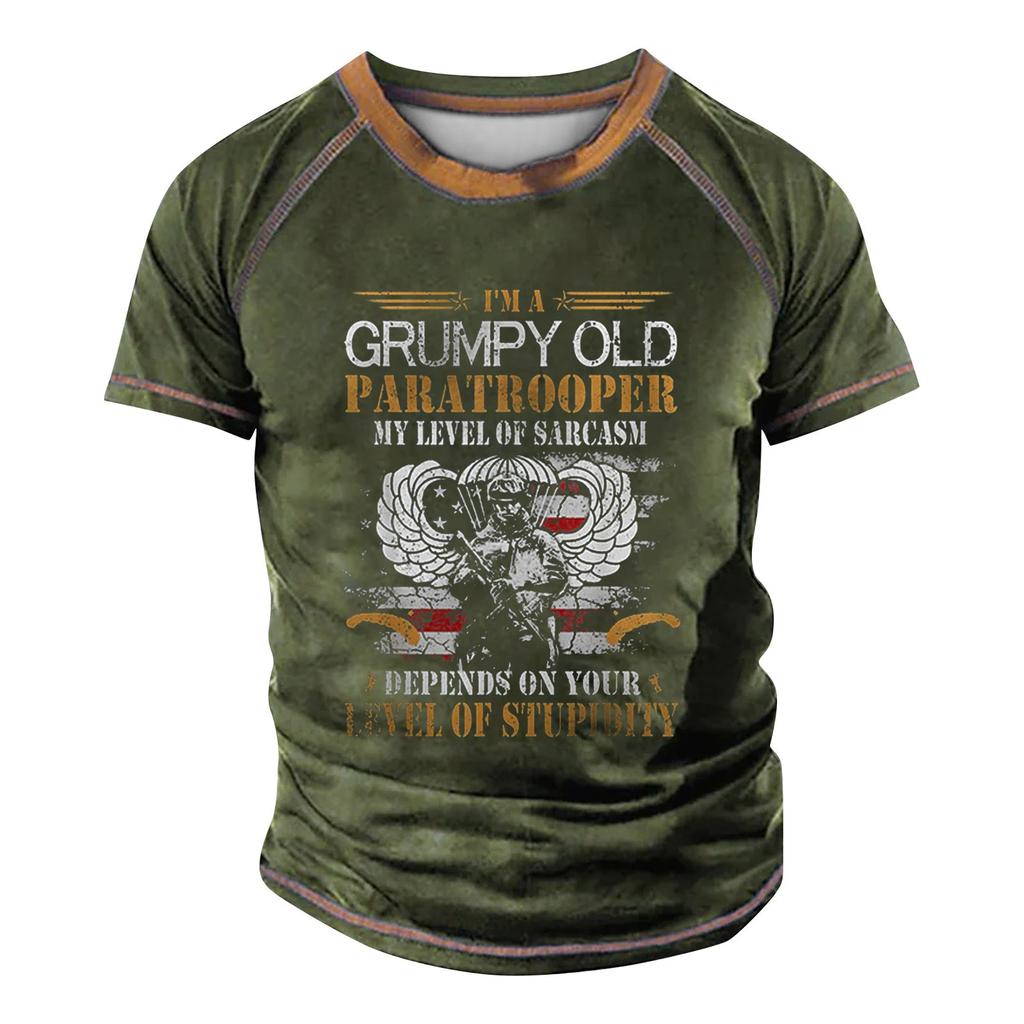 Men's Raglan T-shirt Retro Short Sleeve Round Neck Letter Printing Tops