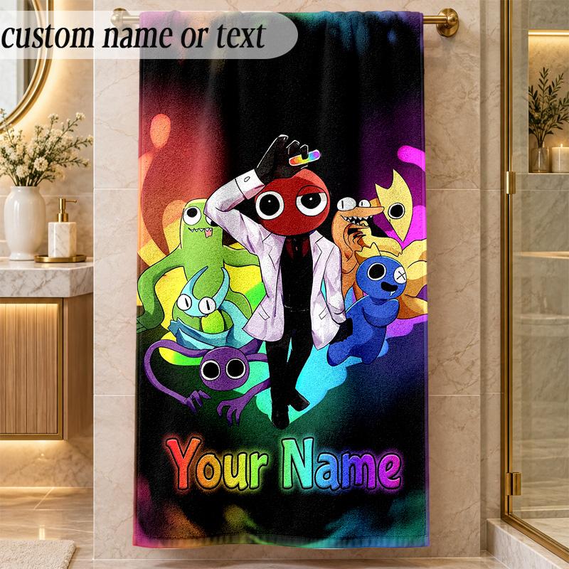 Beach TowelRainbow Friends Custom Name Text Personalized Soft Towel for Beach Pool Indoor Home Decor Gift
