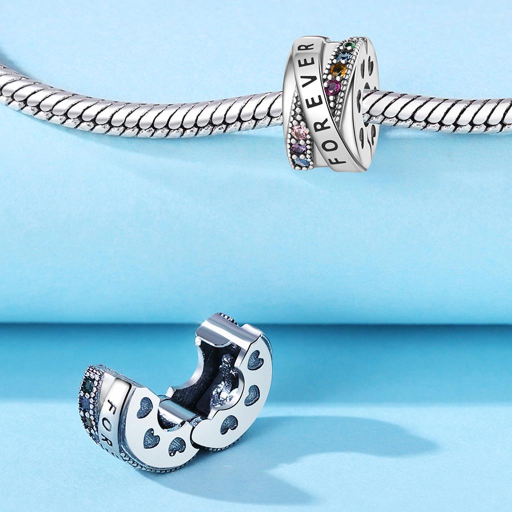 Forever Love Heart Color Zircon Bead Clasp Charms DIY Jewelry Making Accessories