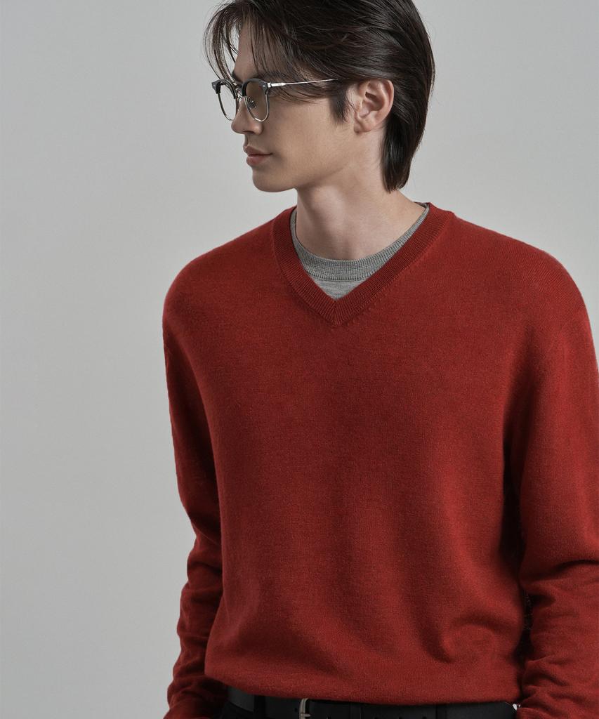 WORK ON BODY OFF Ars Semi-Overfit Layered V-Neck Knit [Red]