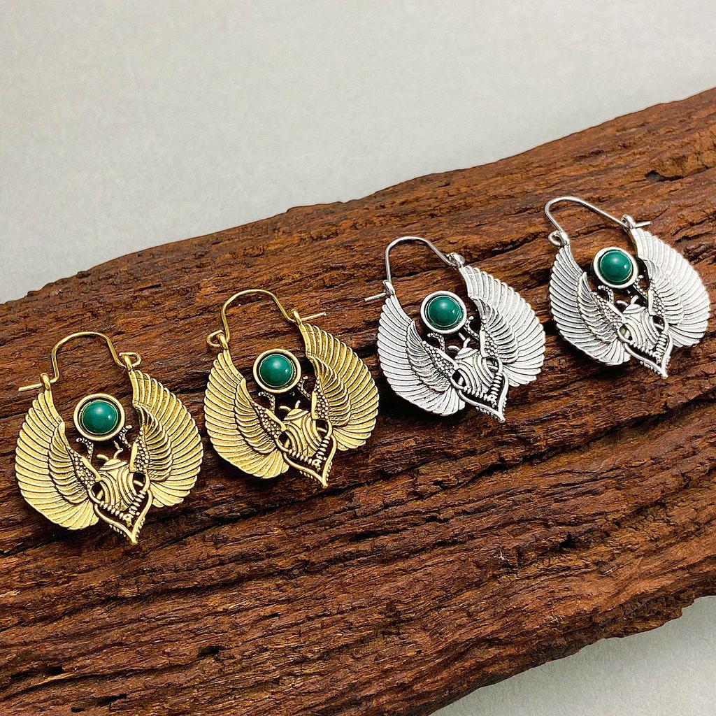 Egyptian-Inspired Sacred Moth Wing Dangle Earrings - Tribal Boho Style for Women