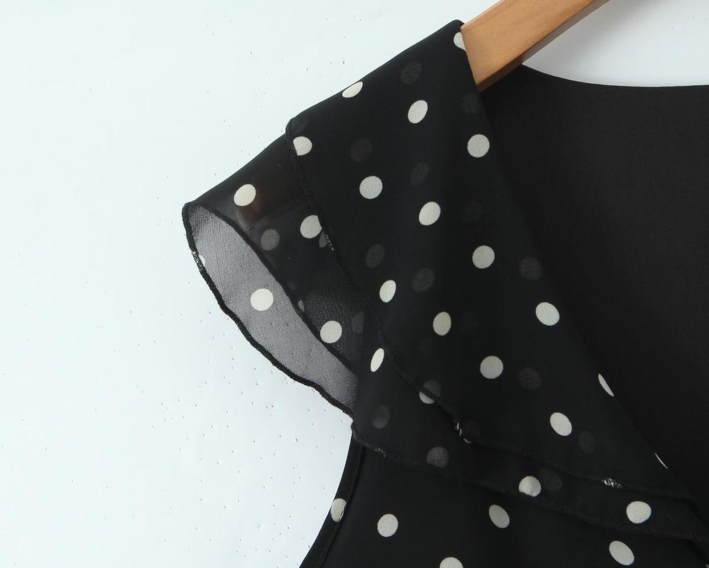 2026 Шикарное мини-платье из шифона в горошек с оборками и V-образным вырезом