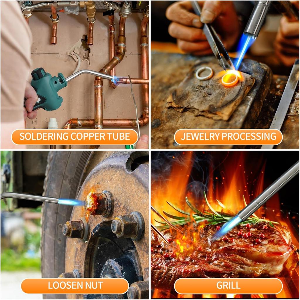 Головка пропановой горелки с пьезоподжигом, Запуск горелки триггером, MAPP-горелка с зажимом для баллона и шлангом из нержавеющей стали, Сварка, Пайка((Топливо не