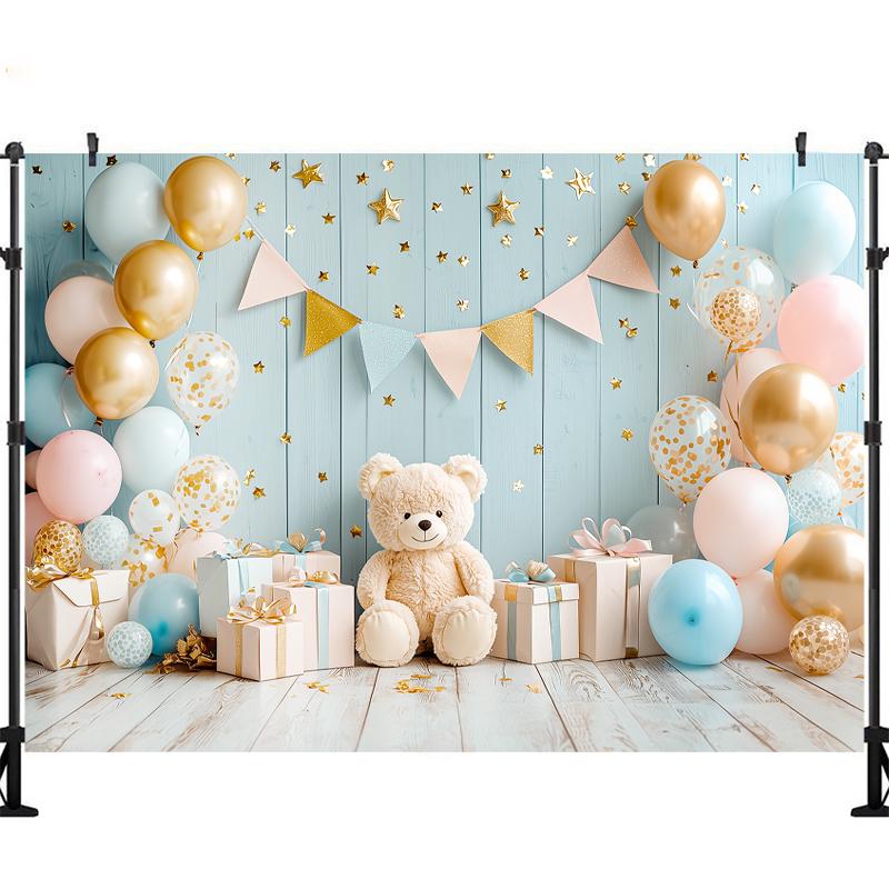 LS Happy Birthday Backdrop Photography Balloons Flower Bear Party Supplies Decor Child Baby Shower Photo Background Banner