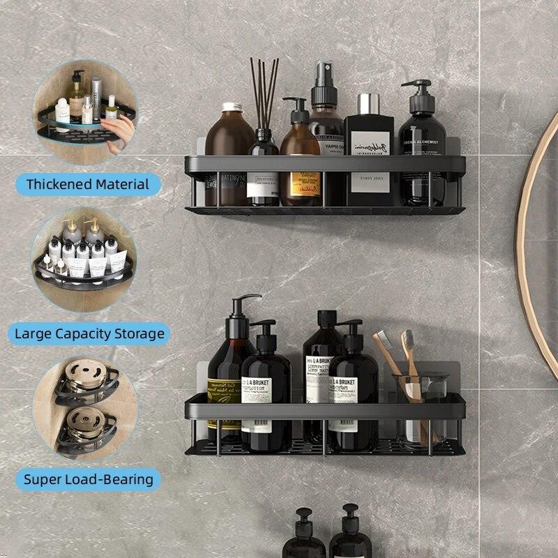 Bathroom Shelf Kitchen Storage Organizer Aluminum Alloy Shampoo Rack Shower Shelf Bathroom Accessories No Drill Shelf