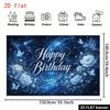 2D Dark Blue Galaxy Happy Birthday Backdrop with Flowers and Butterflies Party Banner