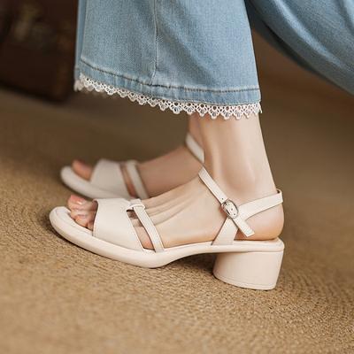 Новые босоножки на высоком каблуке с круглым носком, повседневные летние сандалии с пряжкой и широким ремешком, женские резиновые сандалии на толстой подошве, нескользящие, больших и маленьких размеров, женская обувь