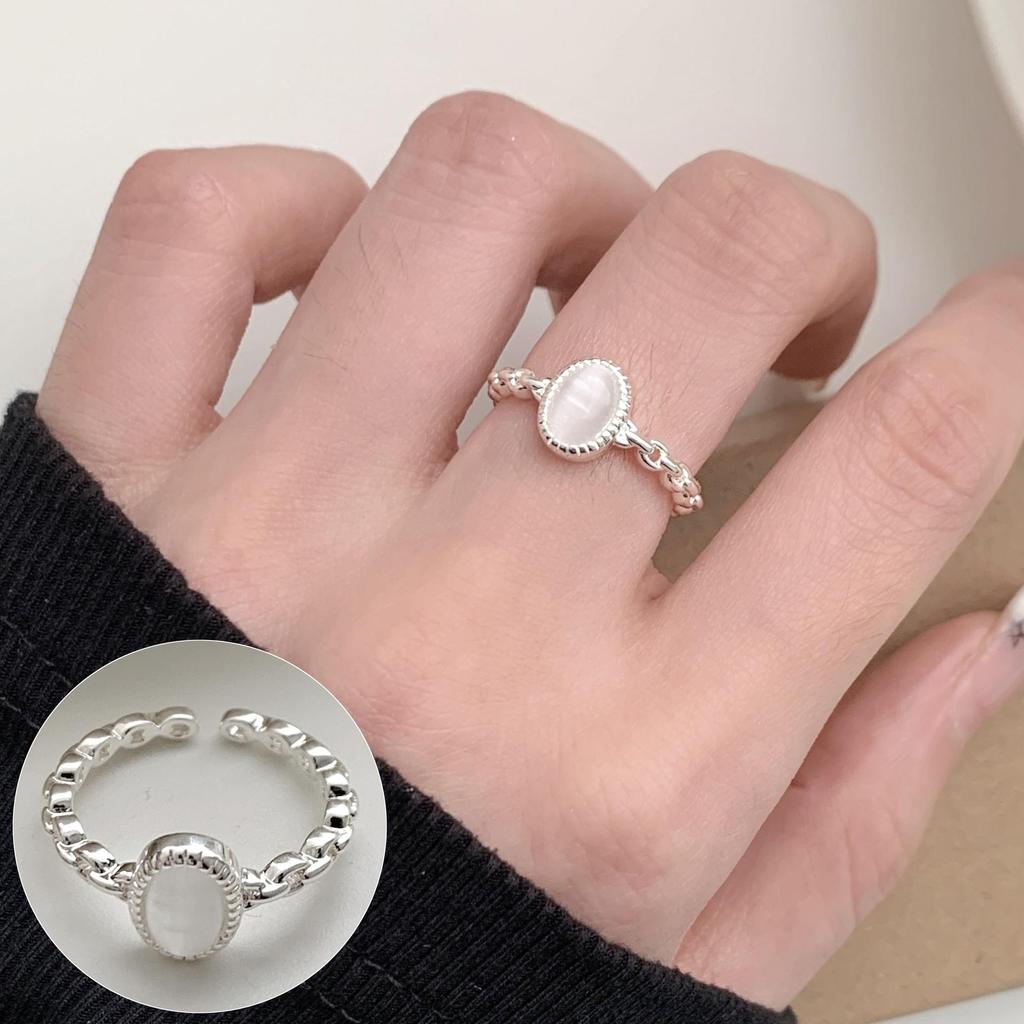 Женское ретро черное овальное геометрическое разомкнутое кольцо - Универсальное модное украшение на указательный палец