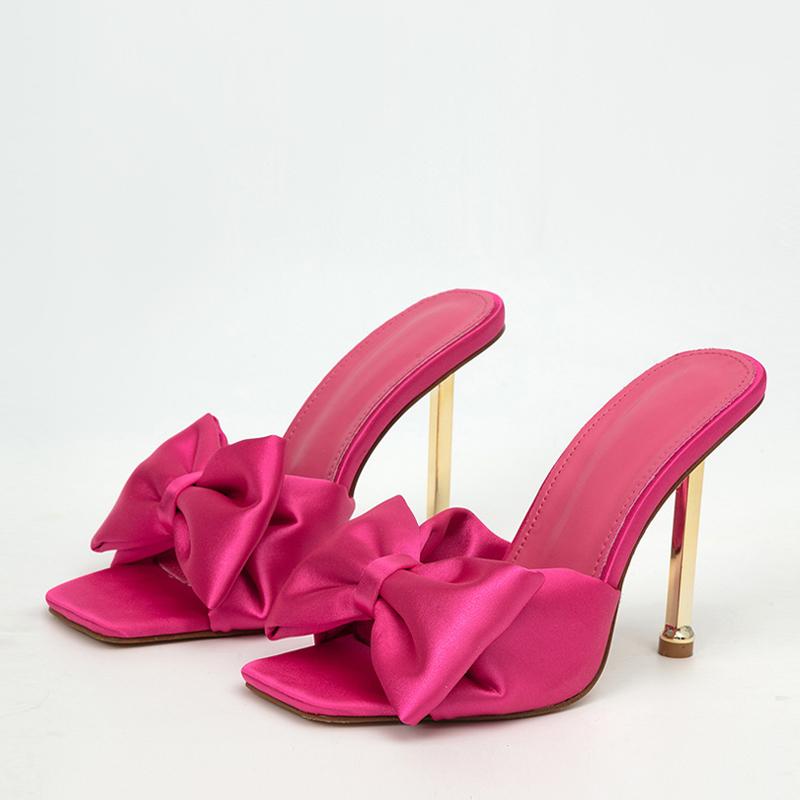 Мода Мода Вечеринка Металл Высокие Каблуки Тапочки Женские Шелк Бант-бабочка Дизайнерские Гладиаторские Сандалии Открытый Носок Летняя Женская Обувь Туфли