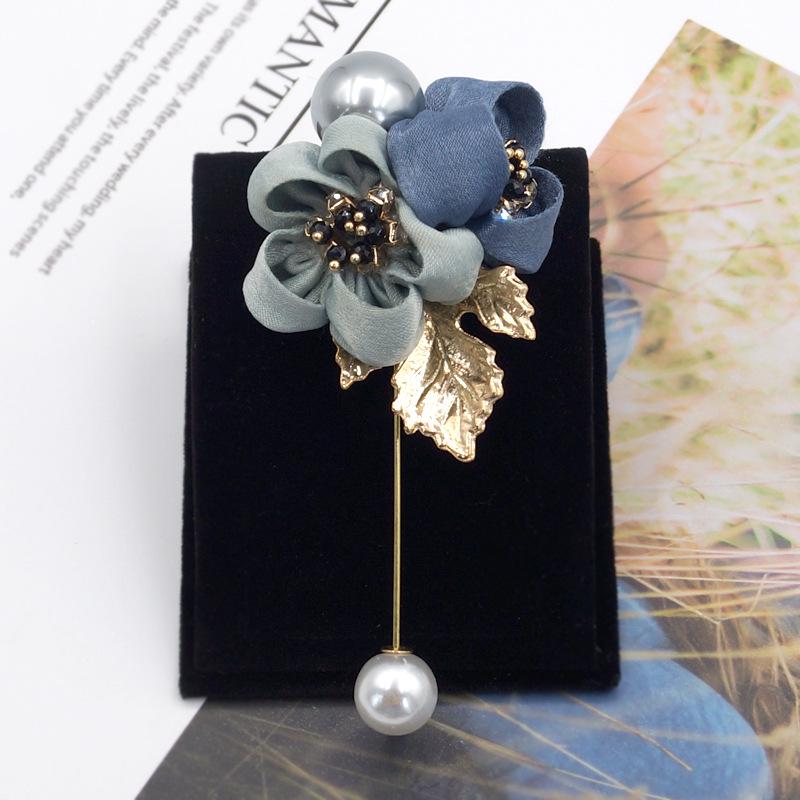 Women Cloth Art Pearl Fabric Flower Brooch Cardigan Shirt Shawl Pin Coat Badge Jewelry Accessories