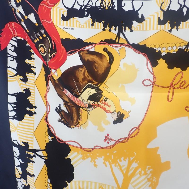 HERMES   шарф черный/желтый шелк Женский