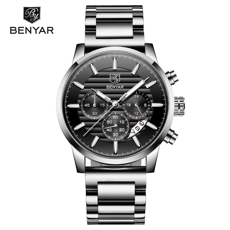 BENYAR Men's Sports Waterproof Quartz Watch Top Brand Japen Movement Luxury Clock Casual