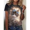 Princess Cat Print T-shirt, Casual Crew Neck Short Sleeve Top For Spring & Summer, Women's Clothing