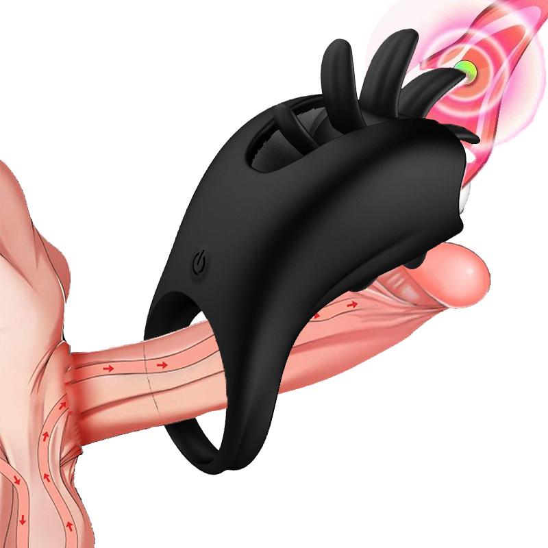 New Vibrator Rotation Tongue Licking Vibrating Penis Ring G-spot Massager for Vagina Clitoris Stimulate for Couples Sex Toys